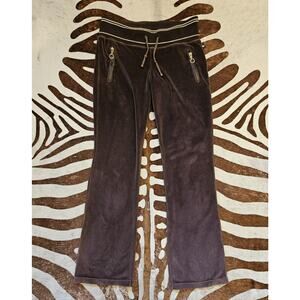Vintage 90s Y2K Self Esteem Velour Flare Track Pants Sm Brown Low Rise Sz L